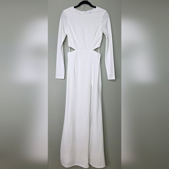 Lulus Going for the Wow White Long Sleeve Cutout Maxi Wedding Dress, Size Small - Picture 6 of 11